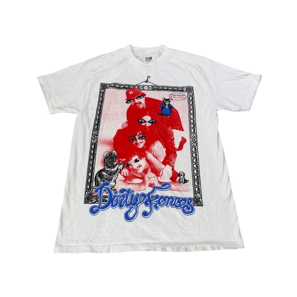 Obey Dirty Fences Band Graphic Shirt White Freaks Heart Print Tee Skater Retro S
